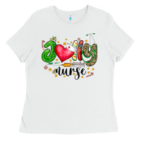 White Jolly Nurse Black Ladies Tee - CowhideDigitalArt