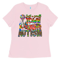 Bubblegum Pink Just a Girl Small Town Autism Ladies Tee - CowhideDigitalArt