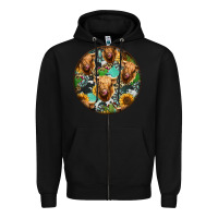 Black Highland Cow Pattern Zipper Hoodie - Jasminsmagicworld