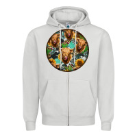 Dove Grey Highland Cow Pattern Zipper Hoodie - Jasminsmagicworld