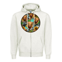 Oatmeal Heather Highland Cow Pattern Zipper Hoodie - Jasminsmagicworld