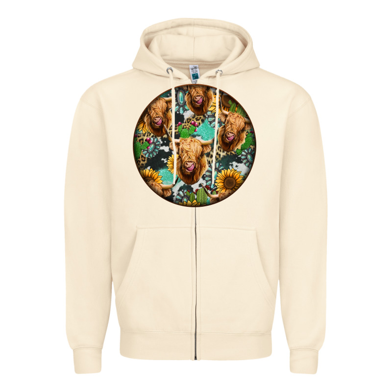 Highland Cow Pattern Zipper Hoodie by Jasminsmagicworld | Teevron