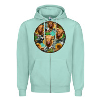 Seafoam Highland Cow Pattern Zipper Hoodie - Jasminsmagicworld