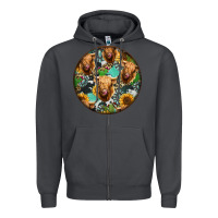 Smoke Highland Cow Pattern Zipper Hoodie - Jasminsmagicworld