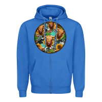 True Royal Highland Cow Pattern Zipper Hoodie - Jasminsmagicworld