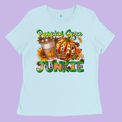 Pumpkin Spice Junkie Ladies Tee Designed By Cowhidedigitalart
