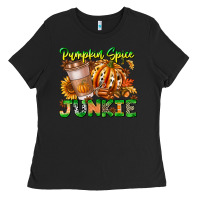 Black Pumpkin Spice Junkie Ladies Tee - CowhideDigitalArt