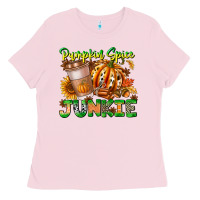 Bubblegum Pink Pumpkin Spice Junkie Ladies Tee - CowhideDigitalArt