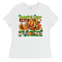 White Pumpkin Spice Junkie Ladies Tee - CowhideDigitalArt