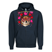 Navy valentine's shiba inu Zipper Hoodie - RanaPortraitStore
