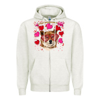 Oatmeal Heather valentine's shiba inu Zipper Hoodie - RanaPortraitStore
