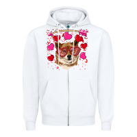 White valentine's shiba inu Zipper Hoodie - RanaPortraitStore