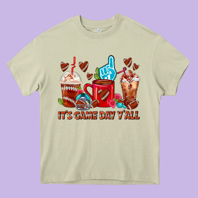 American Football Coffee Cup Heavy Core Tee Designed By Fadigitalartstudio