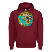 Burgundy Round western pattern Zipper Hoodie - Jasminsmagicworld