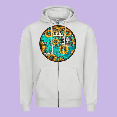 Round Western Pattern Zipper Hoodie Designed By Jasminsmagicworld