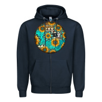 Navy Round western pattern Zipper Hoodie - Jasminsmagicworld