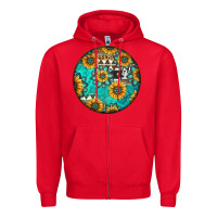 Red Round western pattern Zipper Hoodie - Jasminsmagicworld
