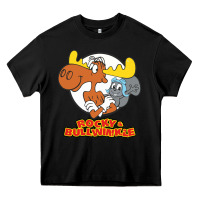 Black rocky & bullwinkle Heavy Core Tee - linhVisuals