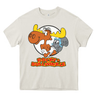 Cream rocky & bullwinkle Heavy Core Tee - linhVisuals