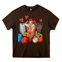 Chocolate Brown Basketball Sunflower Frappe Heavy Core Tee - FaDigitalArtStudio