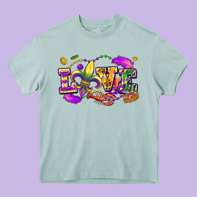 Love Mardi Gras Heavy Core Tee Designed By Fadigitalartstudio