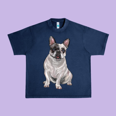White Black French Bulldog Urban Heavy Tee Designed By Lillyallendesigns
