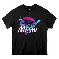 Black miami beach souvenir vintage 80s Heavy Core Tee - linhVisuals