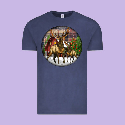Elk Buck Deer Christmas Vintage Tee Designed By Lillyallendesigns
