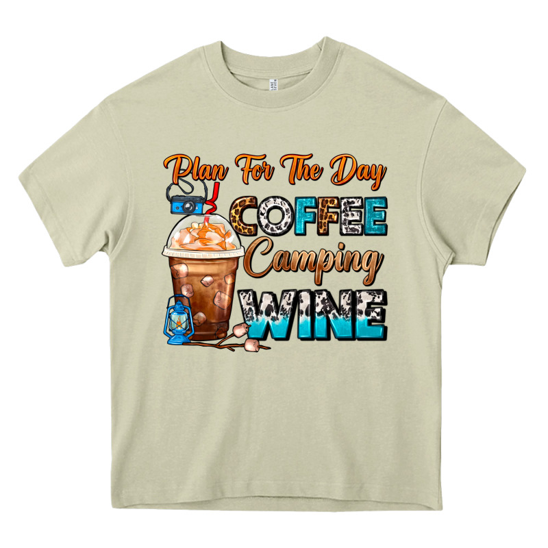 Plan For The Day Coffee Camping Wine Frappe Coffee Heavy Core Tee by FaDigitalArtStudio | Teevron