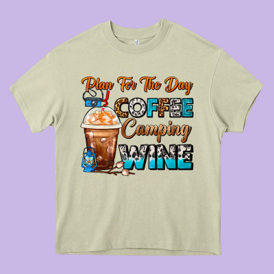 Plan For The Day Coffee Camping Wine Frappe Coffee Heavy Core Tee Designed By Fadigitalartstudio