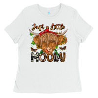 White Just a Little Moody Ladies Tee - CowhideDigitalArt