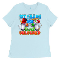 Baby Blue 1st Grade Level Unlocked Ladies Tee - CowhideDigitalArt