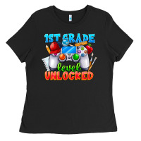 Black 1st Grade Level Unlocked Ladies Tee - CowhideDigitalArt