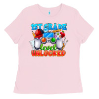 Bubblegum Pink 1st Grade Level Unlocked Ladies Tee - CowhideDigitalArt