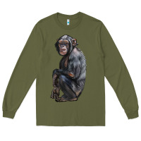 Army Green Chimpanzee Illustrations Long Sleeve Tee - LillyAllenDesigns