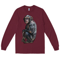 Burgundy Chimpanzee Illustrations Long Sleeve Tee - LillyAllenDesigns