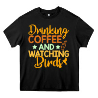 Black drinking coffee watching birds funny Heavy Core Tee - linhVisuals