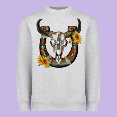Bull Skull With Horseshoe Heavyweight Sweatshirt Designed By Ranaportraitstore