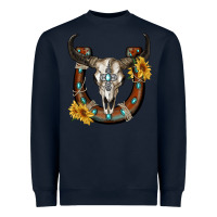 Navy bull skull with horseshoe Heavyweight Sweatshirt - RanaPortraitStore