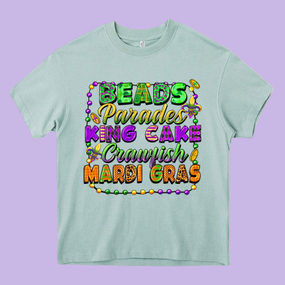 Beads Parades King Cake Crawfish Mardi Gras Heavy Core Tee Designed By Fadigitalartstudio