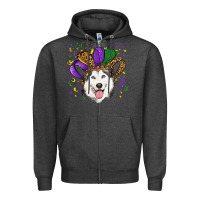 Charcoal Heather mardi gras hat husky Zipper Hoodie - RanaPortraitStore