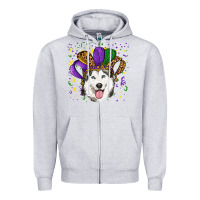 Heather Grey mardi gras hat husky Zipper Hoodie - RanaPortraitStore