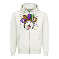 Oatmeal Heather mardi gras hat husky Zipper Hoodie - RanaPortraitStore