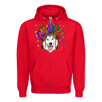 Red mardi gras hat husky Zipper Hoodie - RanaPortraitStore