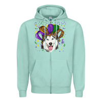 Seafoam mardi gras hat husky Zipper Hoodie - RanaPortraitStore