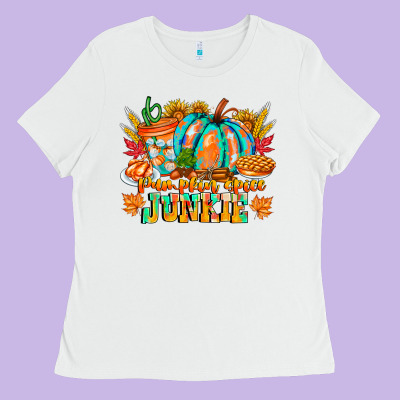 Pumpkin Spice Junkie Ladies Tee Designed By Cowhidedigitalart