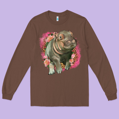 Leopard Baby Hippo Long Sleeve Tee Designed By Lillyallendesigns