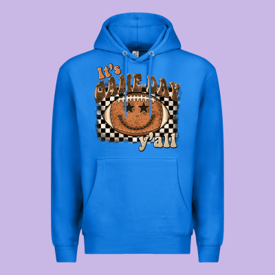It's Game Day Y'all Football Smiley Face Premium Hoodie Designed By Barkaloodesign