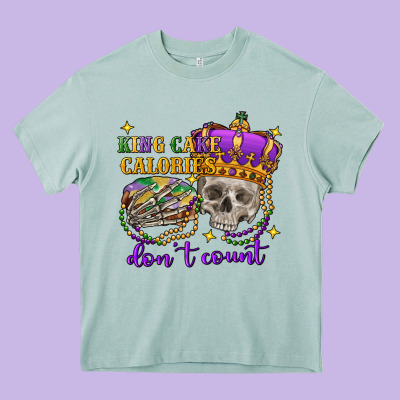 King Cake Calories Don't Count Skull Heavy Core Tee Designed By Fadigitalartstudio