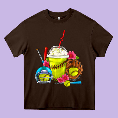 Softball Frappe Coffee Heavy Core Tee Designed By Fadigitalartstudio